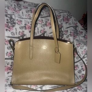 Coach Charlie Carryall 40 Polished Pebble Leather Handbag Tan Tote